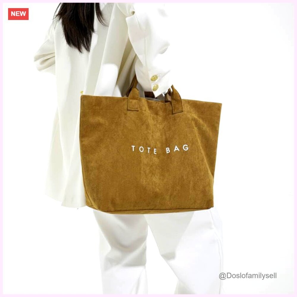 Suede Tote Bag Large Soft Hobo Handbag Letter Print Work Travel Fashion View 3